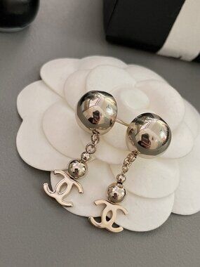 Cha nel Timeless CC Logo Ball Chain Dangle Earrings
